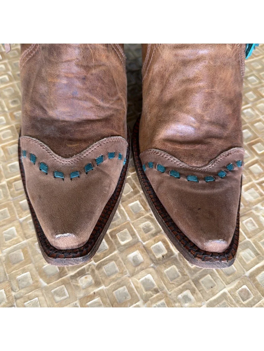 Corral Vintage Fringe Leather Tan & Turquoise Women’s Size 10M Cowboy Boots